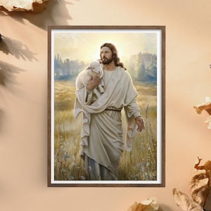Jesús con Cordero, Arte Cristiano, Pintura de Jesucristo, Arte SUD, Impresión Bíblica, Buen Pastor, Imagen de Jesús, Cristo y Cordero