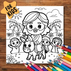 Jesus and Children Coloring Page, Christian Printable Kids Activity, Sunday School Craft, Bible Lesson Art Faith Easter Religious Kids