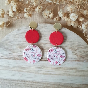 Grillige hangoorbellen met paddenstoel | handgemaakte lichtgewicht oorbellen van polymeerklei | roestvrij staal