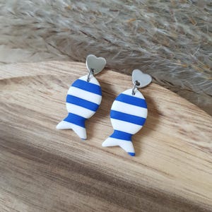 Striped fish dangle earrings | handmade lightweight polymer clay earrings | stainless steel