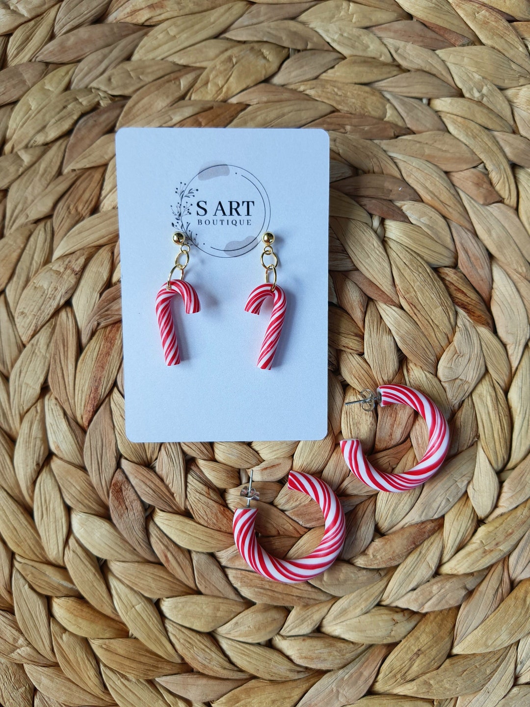 Candy Cane Dangle and Hoop Earrings Stainless Steel Gold Plated Etsy