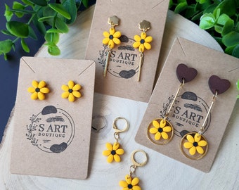 Flower dangle and stud earrings | sunflower yellow earrings | polymer clay earrings | floral earrings | lightweight earrings