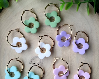 Donut flower hoop earrings | gold plated | stainless steel | pastel colors | retro flowers | interchangeable earrings