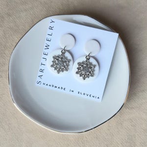 Snowflake dangle earrings | lightweight polymer clay stainless steel earrings | christmas earrings | gift idea