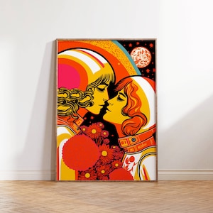 Digital LGBTQ+ Wall Decor, Queer Astronauts in Space,Sapphic Love Print, Lesbian Pride,LGBTQ+ Art,70's Vibes,Instant Download Printable