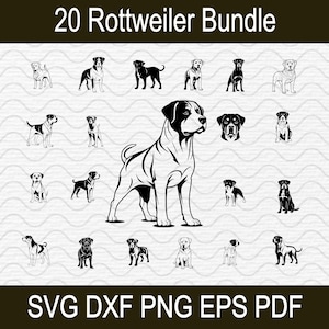 Rottweiler Dog SVG Bundle – png, svg, dxf, eps, pdf Files for T-Shirt, Sticker, Vinyl Decal, Laser Cutting – Personal and Commercial Use