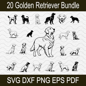 Golden Retriever SVG Bundle – png, svg, dxf, eps, pdf Files for T-Shirt, Sticker, Vinyl Decal, Laser Cutting – Personal and Commercial Use