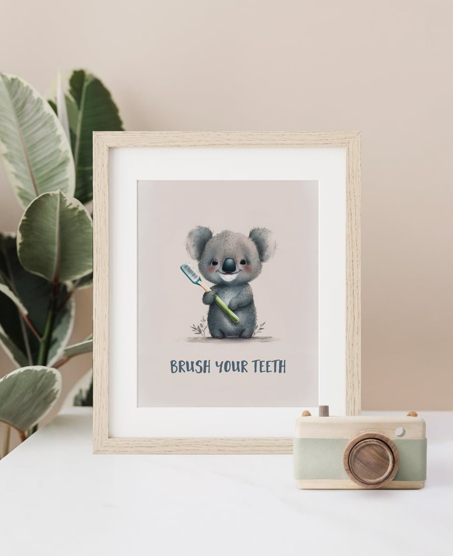 Brush Your Teeth, Little Koalas Printable Nursery Wall Art, Adorable AI