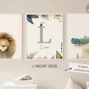 Safari Nursery Prints with Personalized Name, Jungle Nursery Theme, Custom Jungle Name Print, Safari Name Wall Art, Safari Nursery Decor
