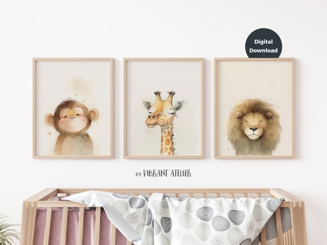 Safari Nursery Print, Safari Nursery Decor, Set of 3 Printable Safari ...