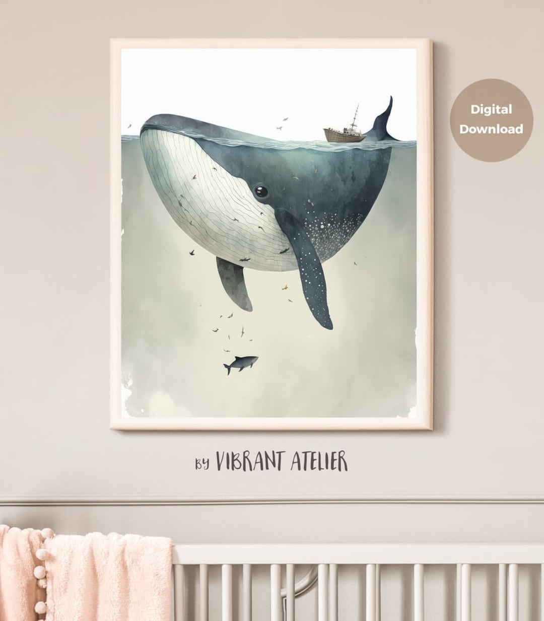 Whale Nursery Decor, Whale Nursery Wall Art, Cute Whale Art, Ai Wall
