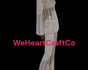 Vintage Cardigan and Pants Set Crochet Pattern PDF Download, Vintage Pattern, Vintage Suit,  1970s Pattern, Matching Set, Lace Suit, Beach