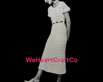 Puff Sleeve Dress Crochet Pattern PDF Download, Vintage Pattern, Digital Download,  1970s, Pattern, Crochet Set, Crochet Suit Pattern
