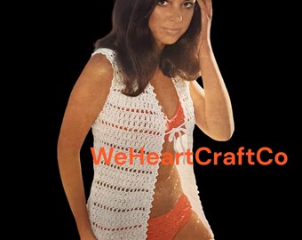 Bikini and Overshirt  Crochet Pattern PDF Download, Vintage Pattern, Digital Download,  1970s Pattern, Crochet Ladies Swimsuit Pattern