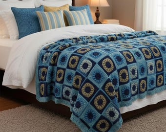Granny Square Crochet, Circle in Square Pattern, Multi Size Afghan,  (PDF Download)