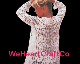 Vintage Crochet Filet Ladies Top Pattern, 1980s Boho (PDF Download)