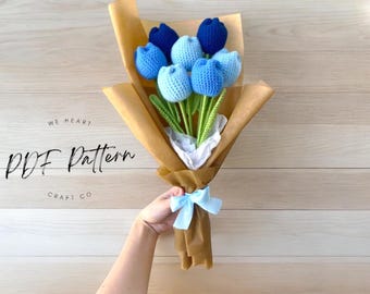 Flower Bouquet Crochet Pattern, Tulip, DIY Handmade Craft Project, Intermediate, English with US Terminology