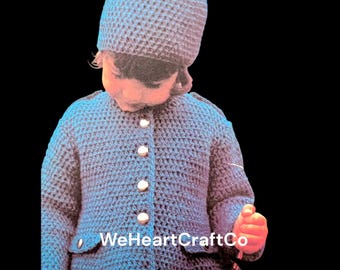 Girl’s Coat And Hat Crochet Pattern PDF Download, Baby Crochet Jacket, Vintage Pattern, 1980s Pattern, Printable Pattern, Digital Download