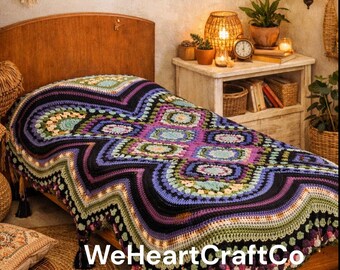 Patrón de manta afgana de ganchillo, estilo vintage retro (descarga en PDF)