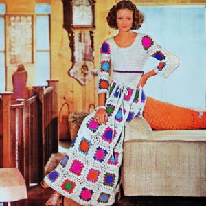 Vintage Granny Square Dress Crochet Pattern PDF Download, Vintage Pattern, Vintage Maxi Dress,  Boho Dress, 1970s Pattern