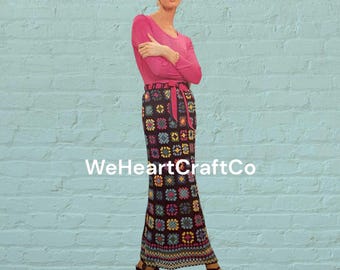 Granny Square Crochet Maxi Skirt Pattern, 1970s Vintage (PDF Download)