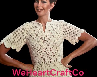 Vintage 1980s Crochet Ladies Top Pattern, Boho Beach Style (PDF Download)