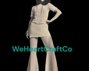 Vintage 1970s Crochet Tunic and Pants Set Pattern (PDF Download)