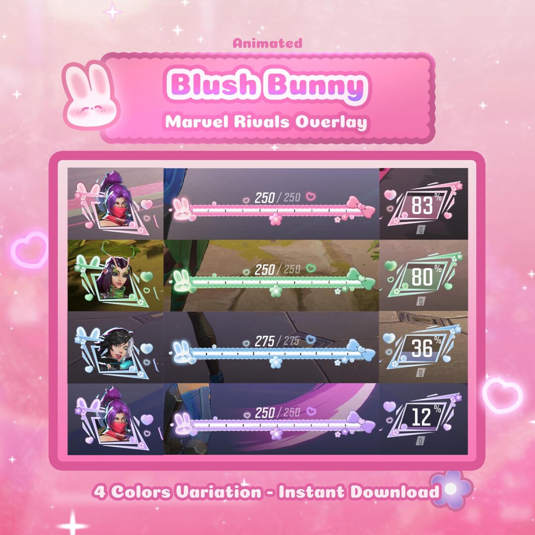 Matcha Overlay Rivals Blush Bunny Marvel Rivals Animated Stream Overlay | Twitch & Youtube - Etsy