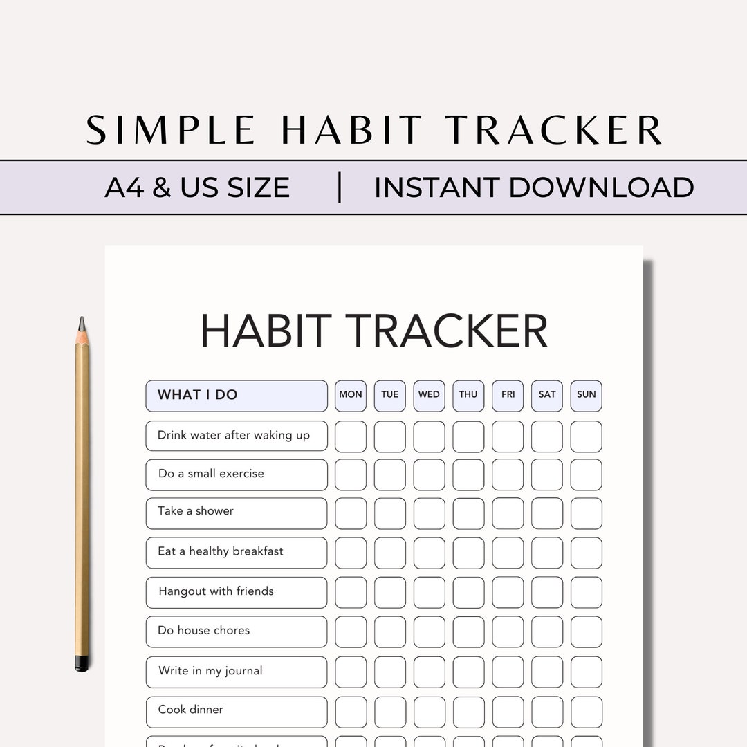 Simple Habit Tracker A4 & US Printable Daily Habit Tracker - Etsy
