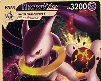 Pokemon Gold Metal Card Mewtwo VMAX HP3200 | Rare Stainless Steel Collectable Cards VSTAR GX and more