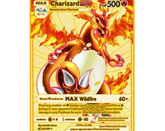 Charizard DX Pokemon Gold Metal Card HP500 Rare Collectable Fan Art Cards | Solid Metal Cards Arceus Vmax Pikachu GX Mewtwo Tag Team & More