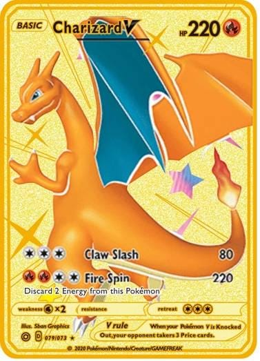 Charizard V Pokemon Gold Metal Card HP220 | Collectable Solid