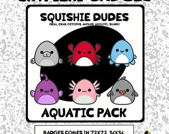 6 Twitch Sub Badges | Squishmallows | Bits | Cool | Pretty | Fun | Cute | Aquatic Pack