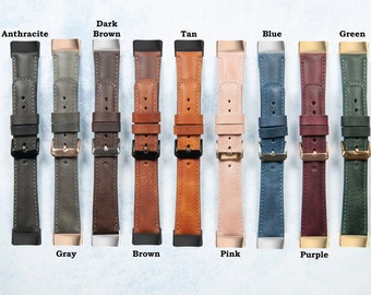 Genuine Leather Watch Bands for Fitbit Charge 6 5 4, Versa 4 3 2, Sense