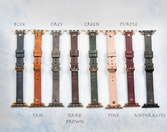 Leather Beaded Apple Watch Band Women, Slim iWatch Strap
