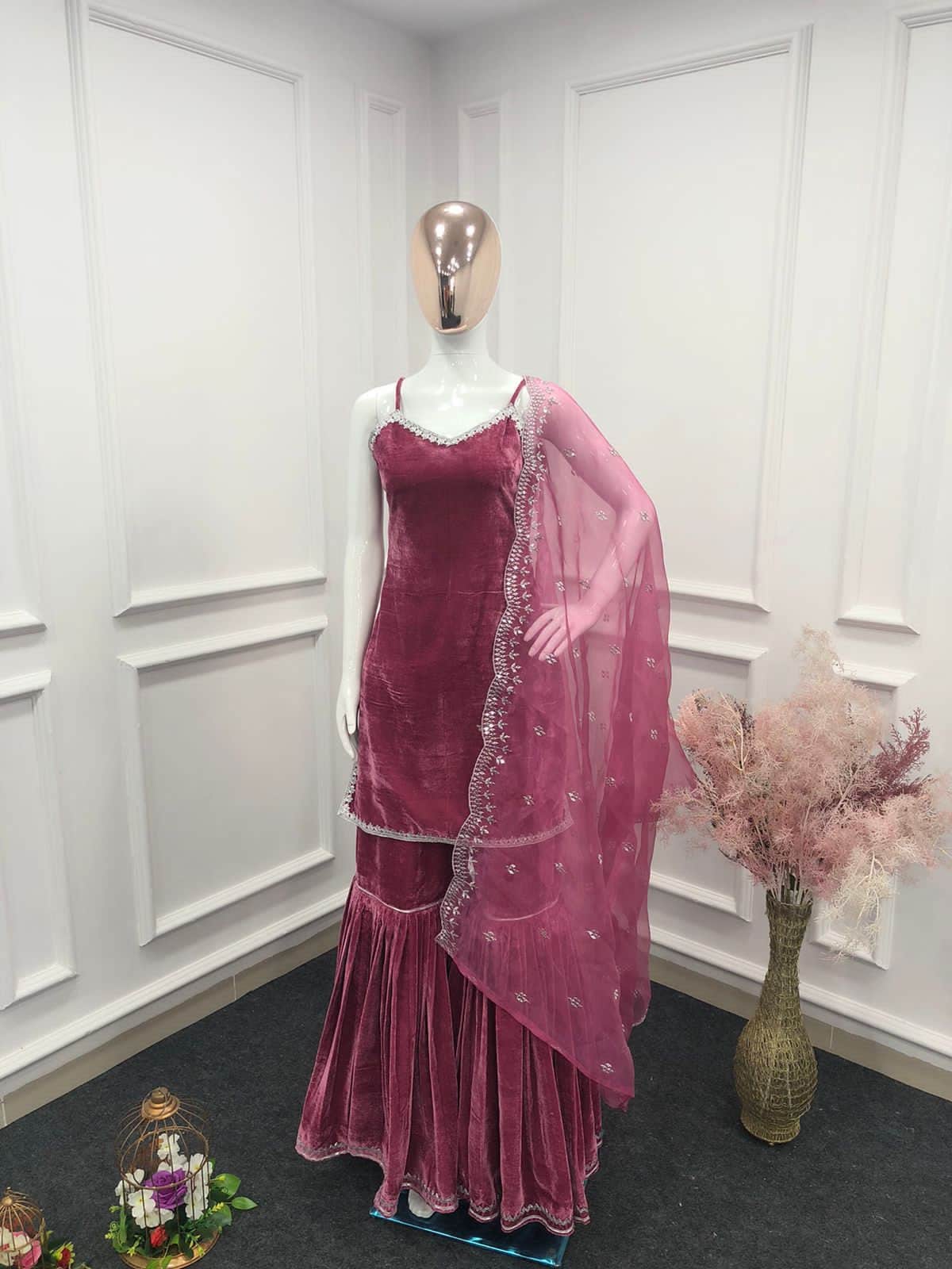 Velvet sharara suit cheap