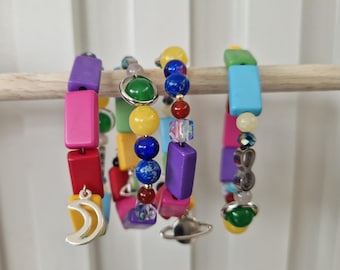 Concert Inspired Moon & Planet Bracelet: Memory Wire Bangle