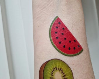 Fruit Watermelon Kiwi Cherry Grape Temporary Tattoo Set: Concert Outfit Removable Tattoo