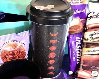 Juego de regalo de taza de viaje de bambú con fases de la luna, con tapa y funda de silicona, para té, café, chocolate caliente