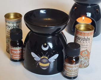 Juego de regalo de quemador de aceite Bee and Moon con aceites aromáticos