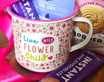 Caja de regalo para taza de esmalte con diseño de niño de las flores, té, café y chocolate caliente