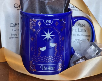 Caja de regalo con taza de Tarot de la estrella con chocolate caliente, café o té de lujo (opción de solo taza disponible)
