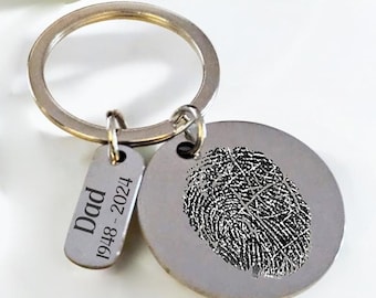 Personalised Fingerprint Thumbprint Keyring  Mum Dad Grandad Nanna Granny Husband Wife Christmas Gift, Always with you, Memory, Sentimental