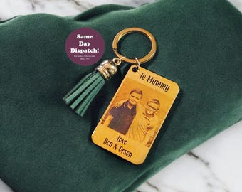 Personalised Stainless Steel Keyring with Custom Engraved Photo