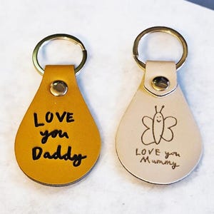 Personalised Drawing and Writing Keyring Fathers Day, Mummy, Daddy, Husband, Wife, Dad, Mum Gift