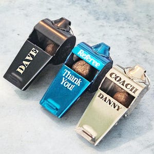 Personalised Whistle Stainless Steel Engraved Metal Coach Referee PE Teacher Sports Rugby Football Christmas Gift