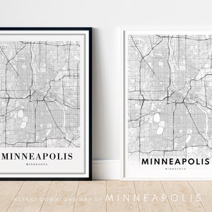 Minneapolis Map Print Minneapolis-Minnesota Poster Download Minneapolis Printable Map Digital Black And White Minneapolis Map Home Print image 3