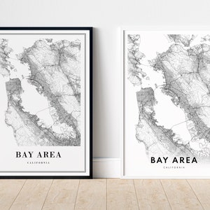 Bay Area, CA Karte Druck Download Bay Bereich Kalifornien Poster Digitale Karte Bay Area Druckbare schwarz weiss Karte Wand Kunst Bay Bereich Umriss