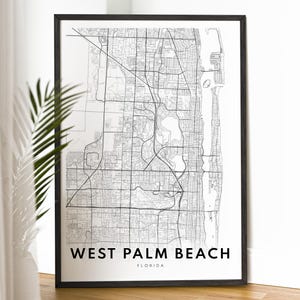 West Palm Beach kaart afdrukken West Palm Beach, Florida kaart poster download West Palm Beach afdrukbare kaart digitaal West Palm Beach zwart-wit downloaden