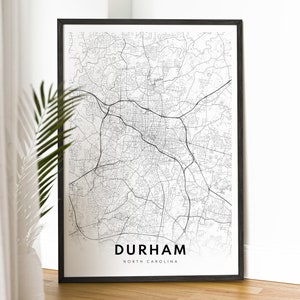 Durham North Carolina Map Print Durham Karte Poster Download Durham Druckbare Karte Digitale Durham Schwarzweiß-Karte Wandkunst Durham Sketch